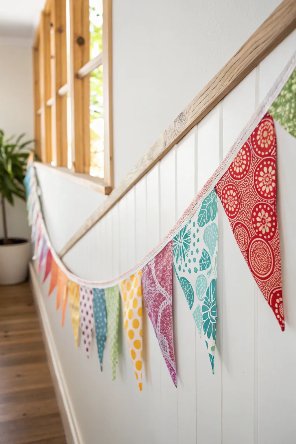 Transform your space with charming fabric scrap bunting - a simple touch of color and creativity!