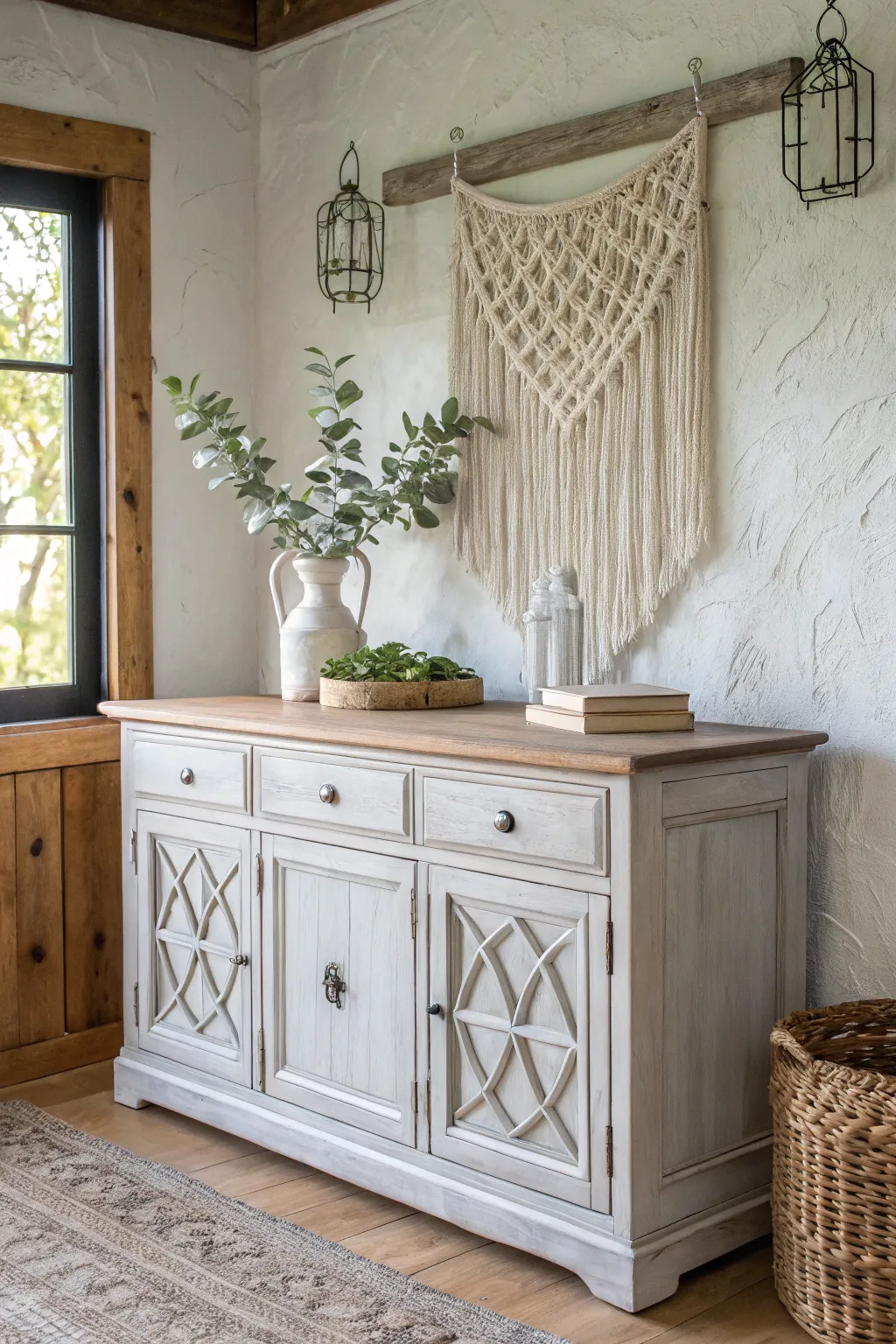 Transform your space with a rustic farmhouse buffet that exudes cozy charm and simplicity.
