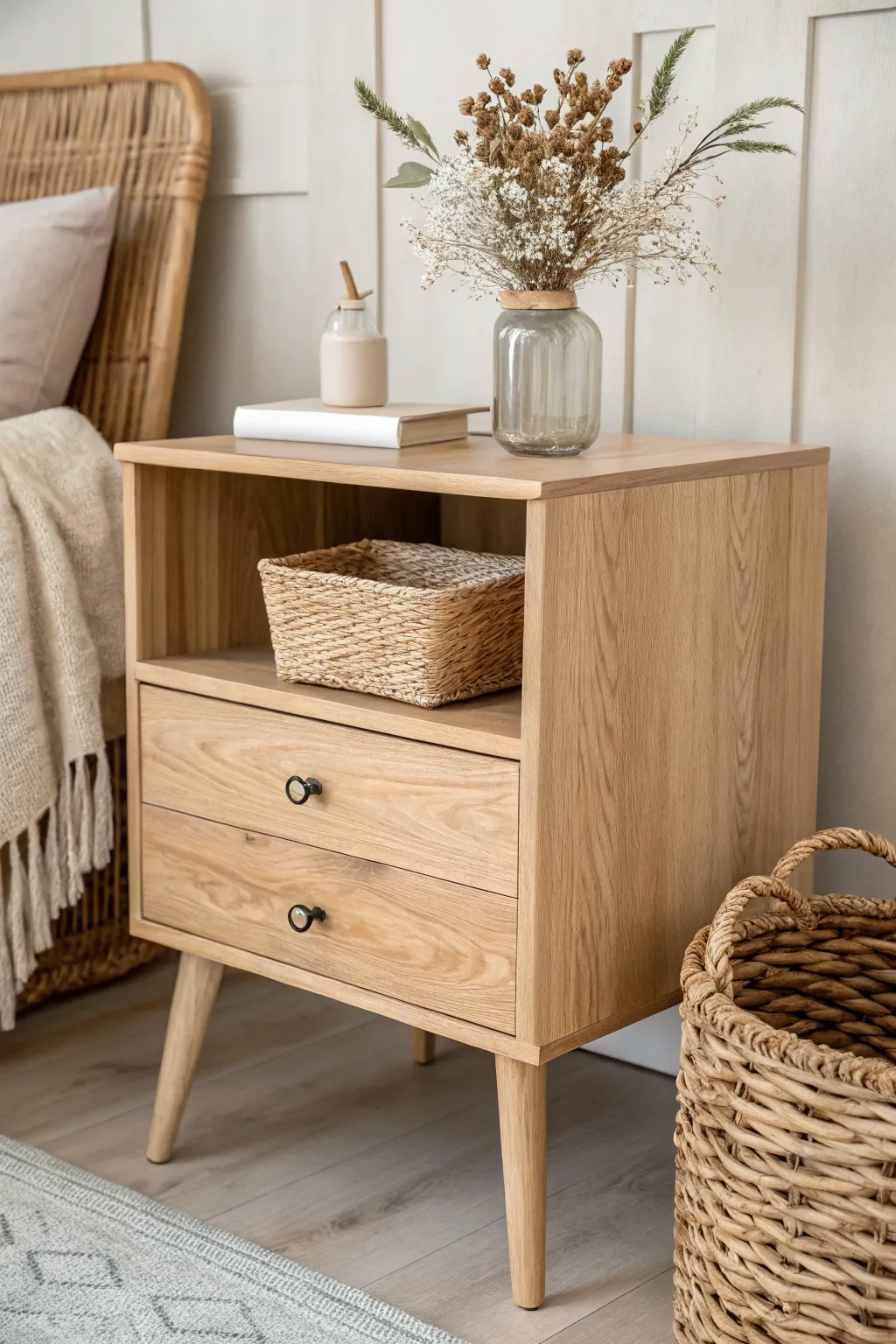 Transform your nightstand into a unique storage masterpiece with Scandinavian flair and Boho warmth.