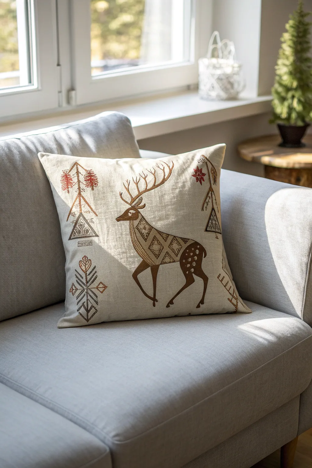 Transform your living room with a touch of festive elegance—introducing the reindeer pillow cover, where minimalism meets artisanal charm.