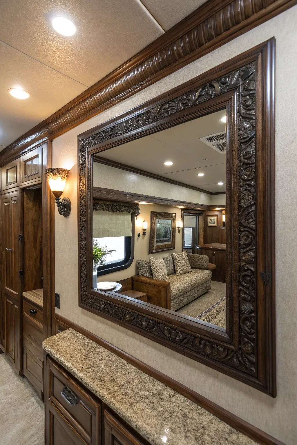 Expand your trailer's space with style and craftsmanship: the art of using mirrors.