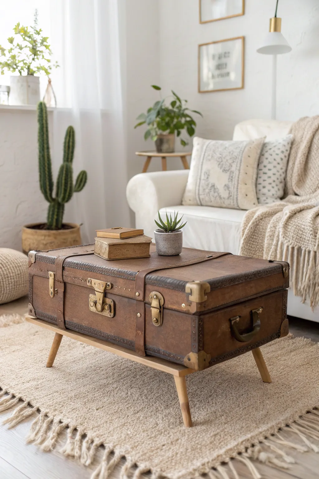 Transform your space with a vintage suitcase coffee table, merging history with minimalist elegance.