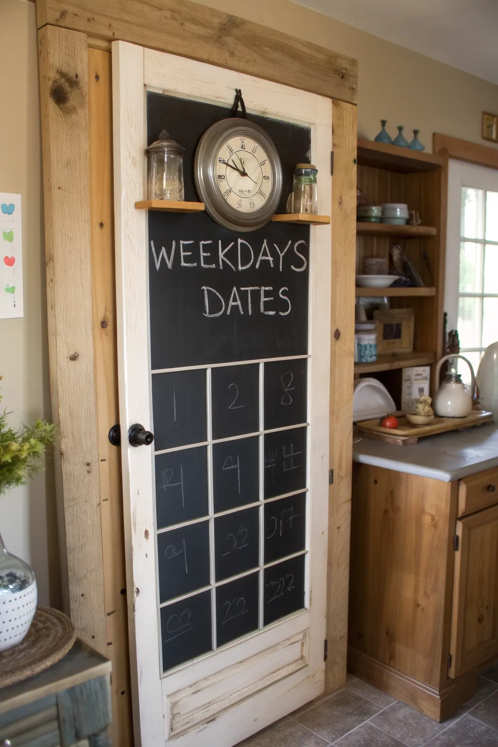 Transform tradition into organization with this stylish French door chalkboard calendar.