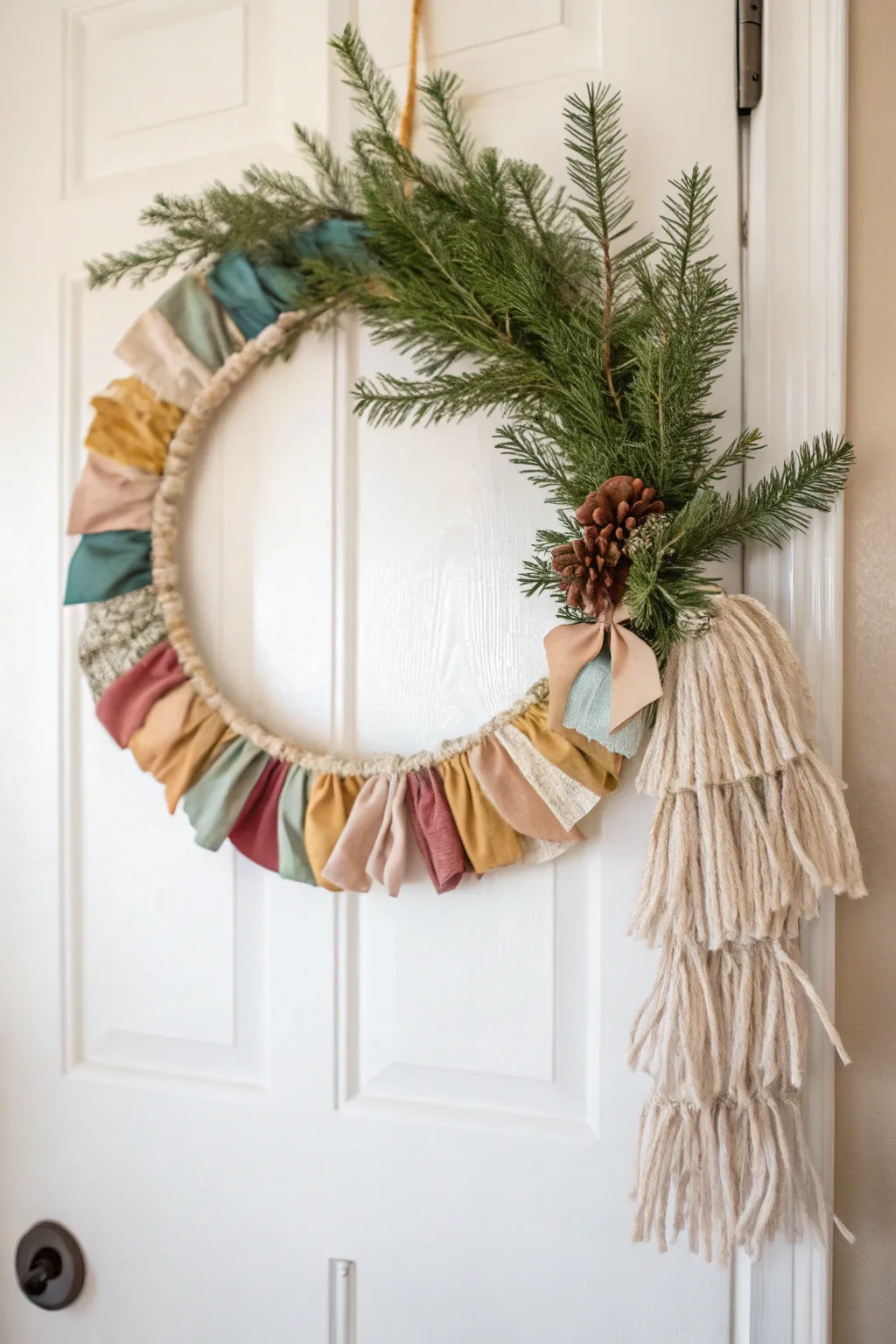 Add a touch of homemade charm to your holidays with a repurposed fabric wreath.