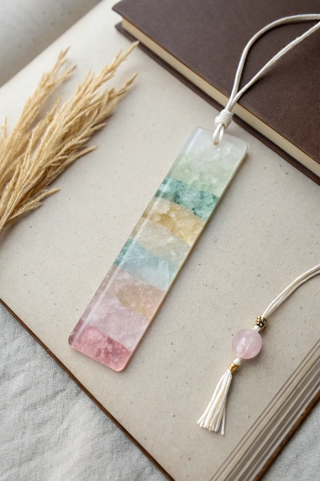 Dive into the delicate dance of color and light with this layered resin bookmark, where simplicity meets artistry.