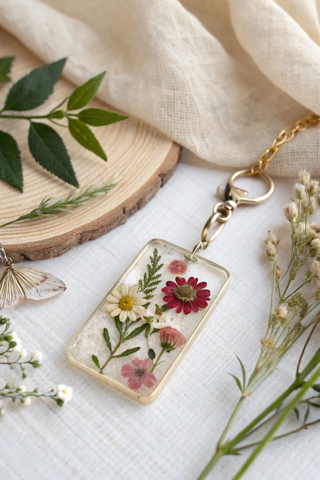 Capture the essence of a blooming garden with this elegant botanical resin charm.
