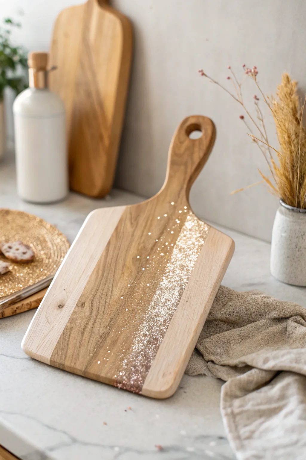 Add a dash of magic to your kitchen with this glitter-infused resin cutting board, where simplicity meets sparkle!