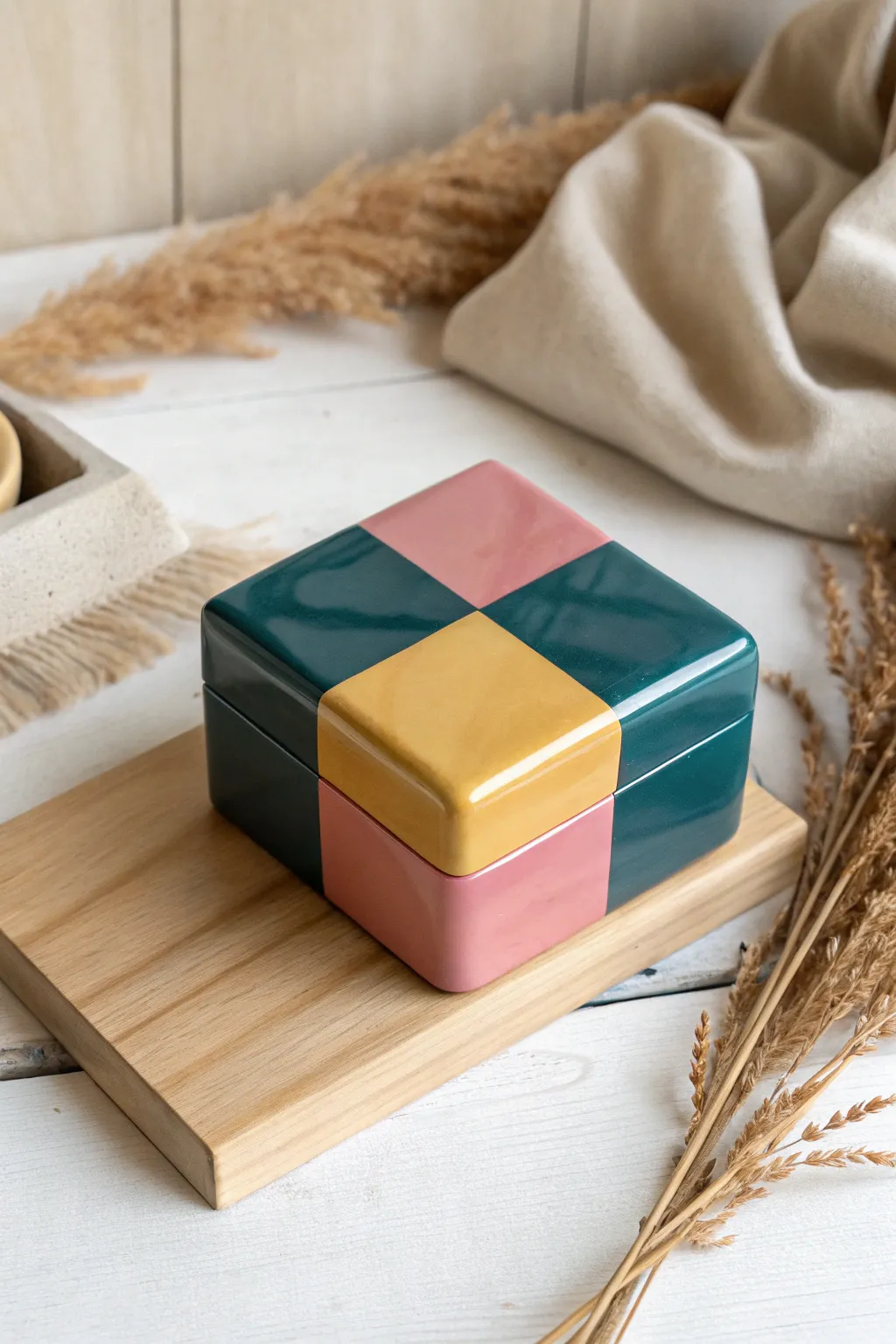 Elevate your decor with a striking color-blocked resin trinket box—where bold hues meet minimalist elegance.