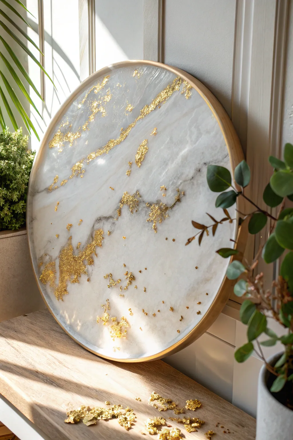 Elevate your space with a touch of golden luxury in minimalist resin art.