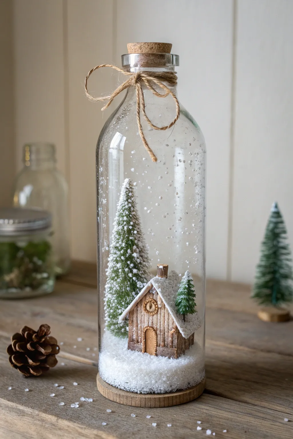 Transform your old bottles into enchanting snow globes that bring a touch of winter magic to your home decor.