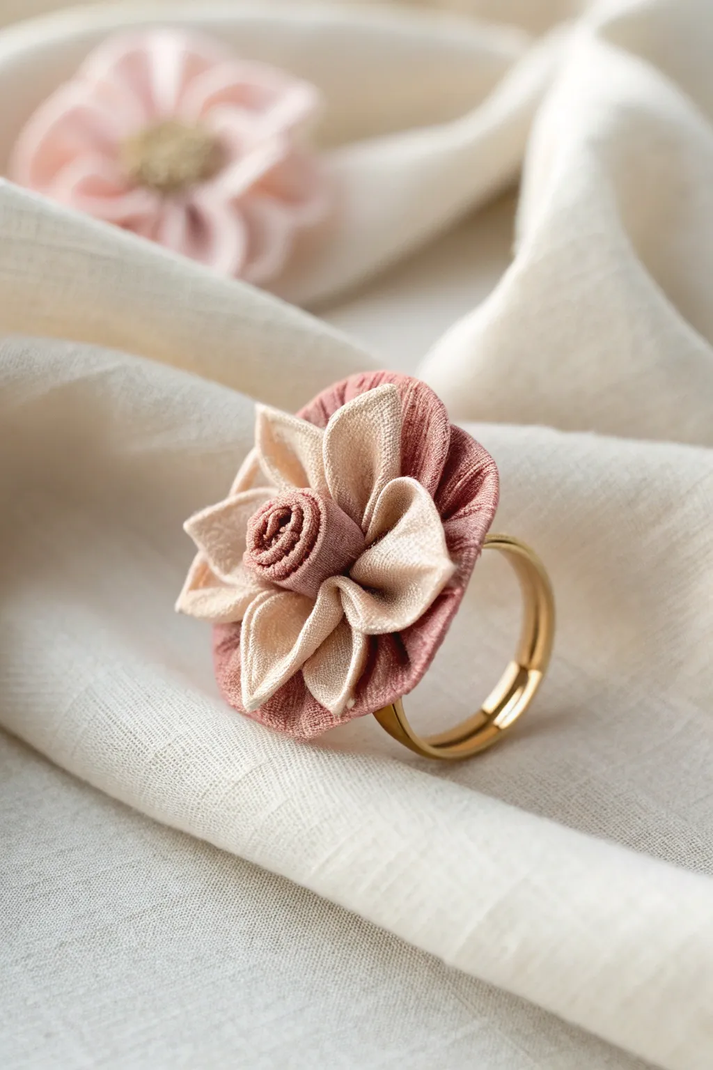 Embrace elegance with handcrafted fabric flower rings, where upcycled beauty meets minimalist charm.