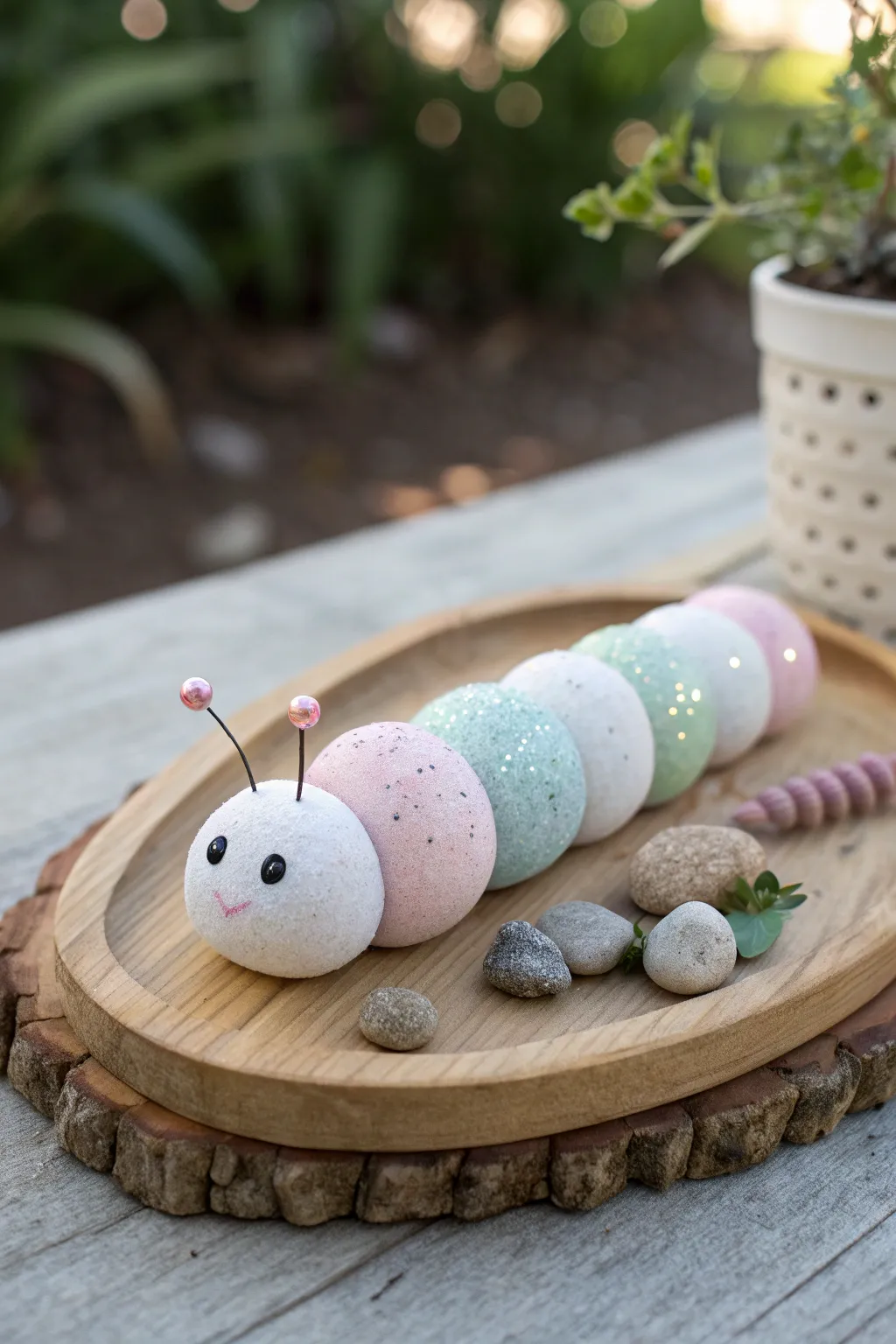 Add a touch of magic to your garden with this enchanting rock caterpillar.