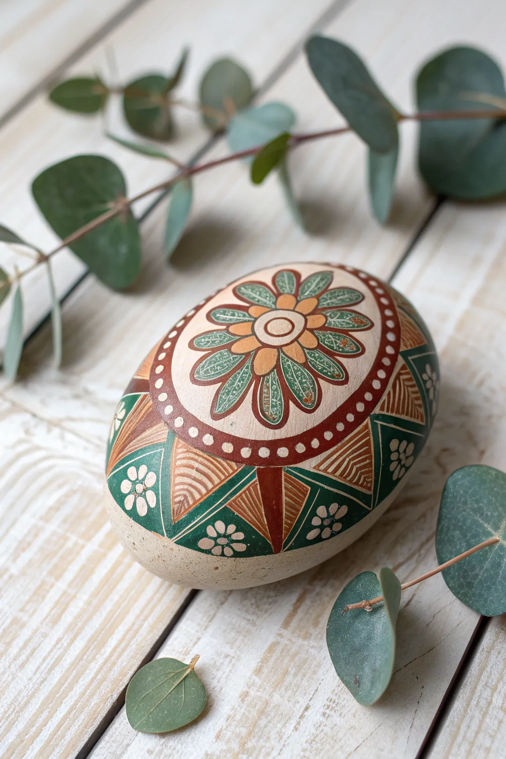 Celebrate cultural diversity with beautifully painted ethnic patterns on stones, blending Scandinavian simplicity with Boho charm.