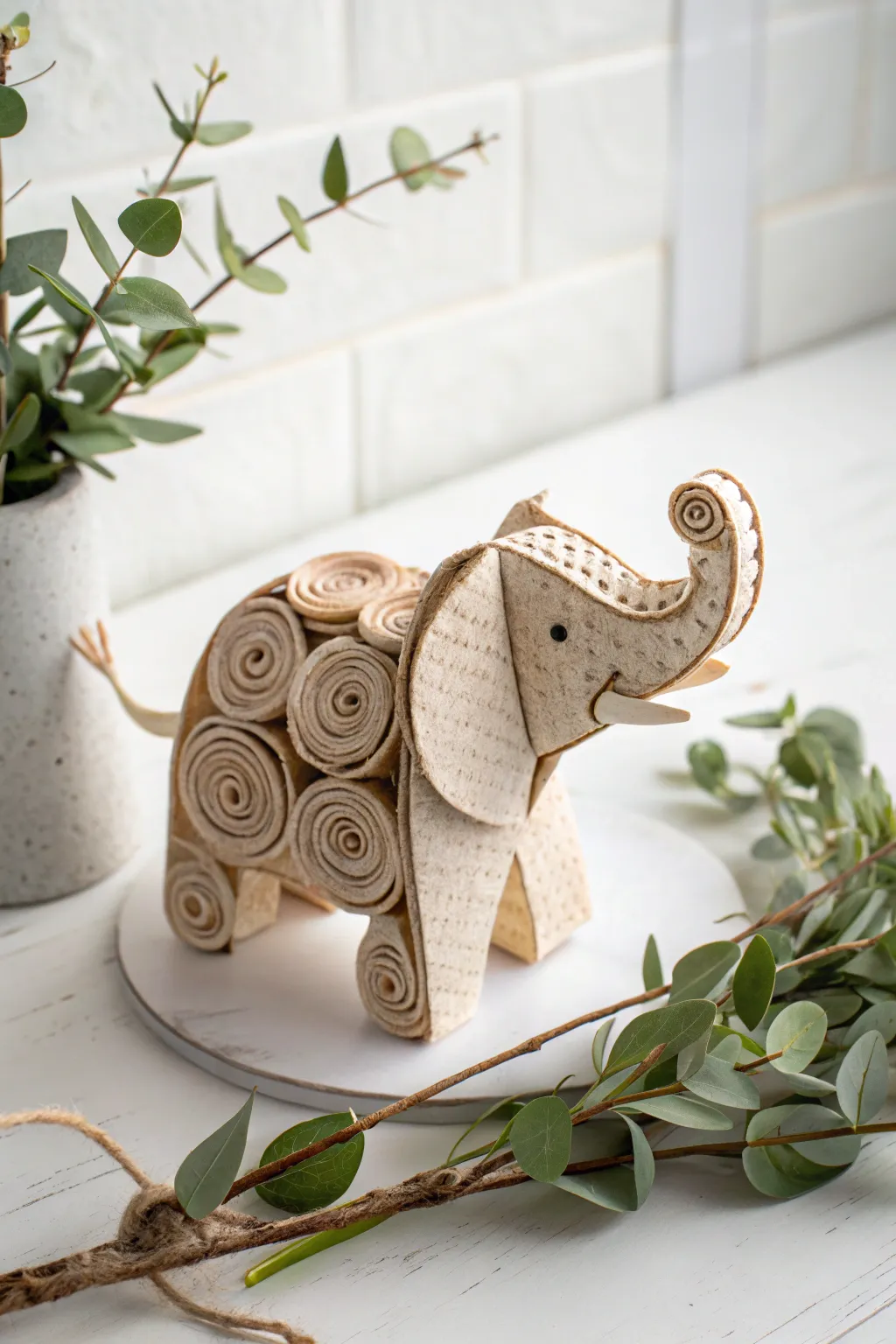 Discover the charm of rolled paper art with this whimsical elephant creation, where simplicity meets playful elegance.