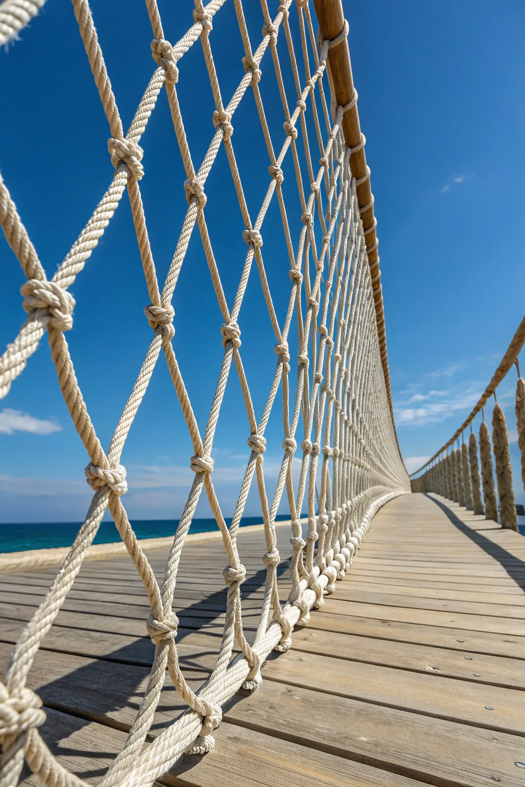 Experience the art of illusion with this suspended rope railing, where craftsmanship meets innovation.