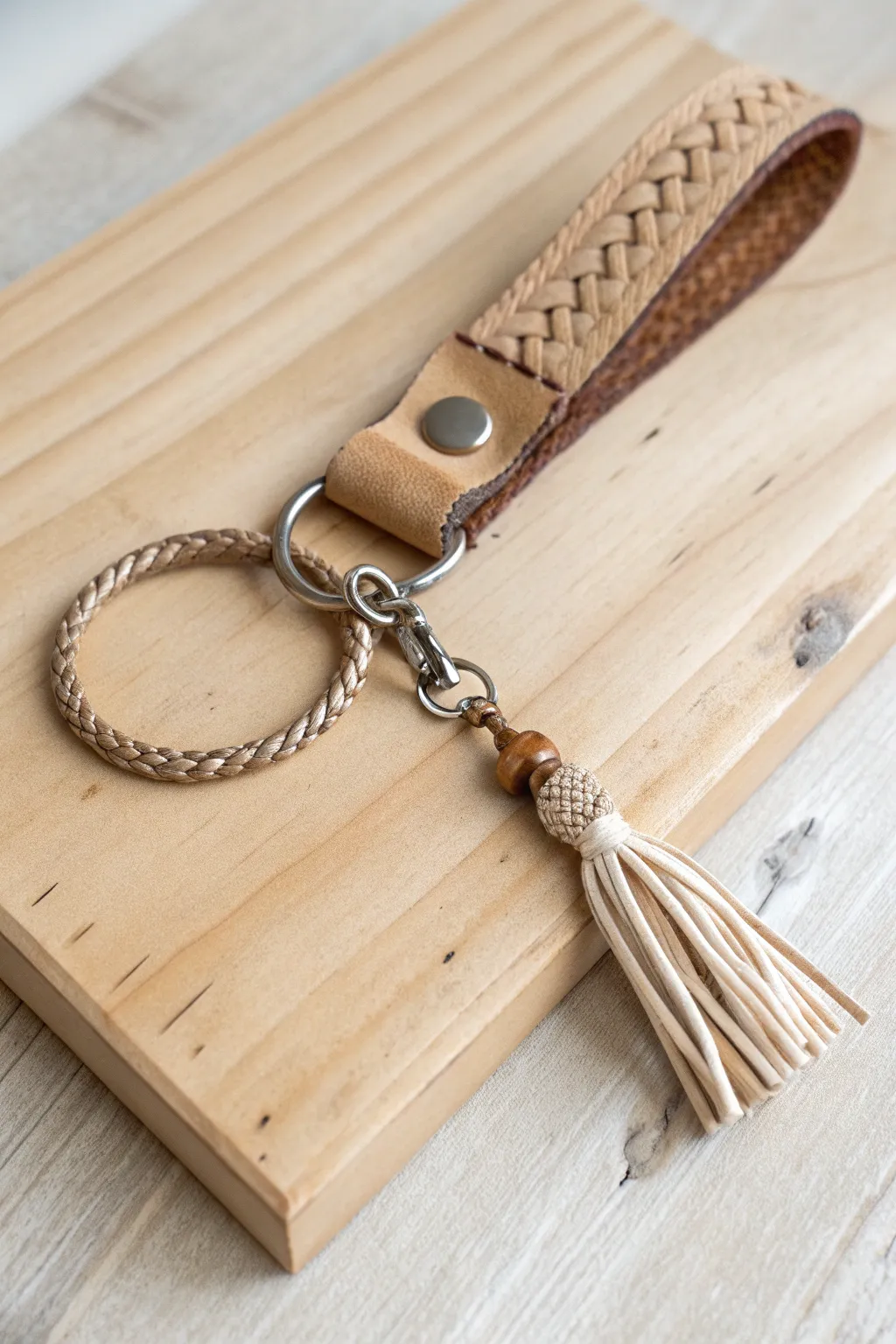 Discover the art of texture with this beautifully crafted keychain that blends smooth elegance with rustic charm.