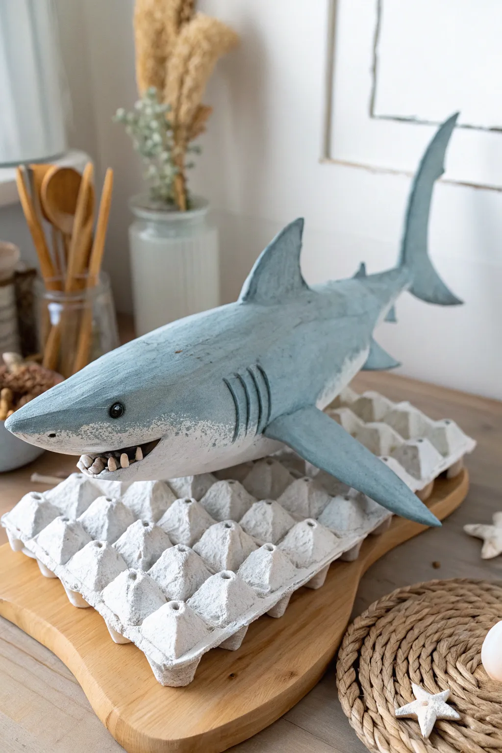 Dive into creativity with eco-friendly egg carton sharks! 🦈✨ A perfect blend of recycling and imagination.