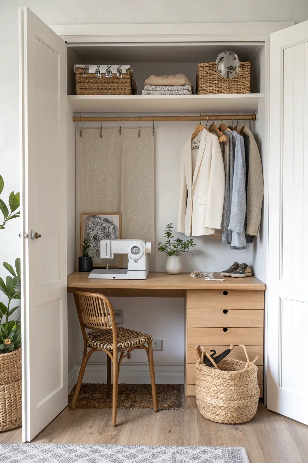 Unveil creativity in your hidden desk closet - where Scandinavian simplicity meets Boho charm.