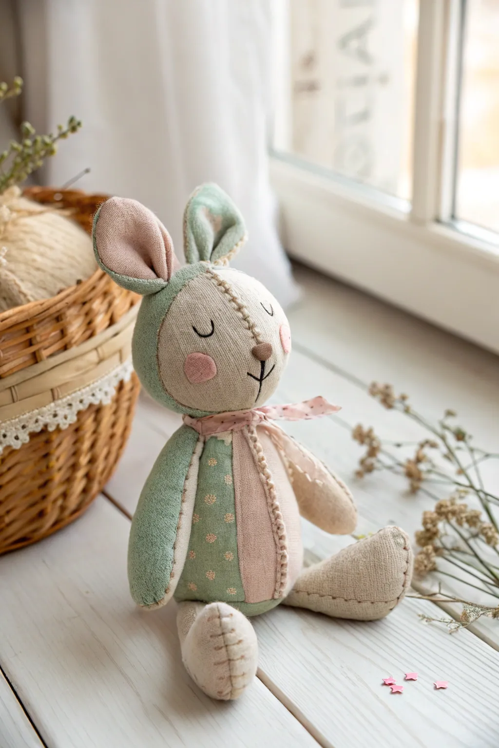Charming simplicity: A handmade plush toy that's a perfect blend of whimsy and elegance.