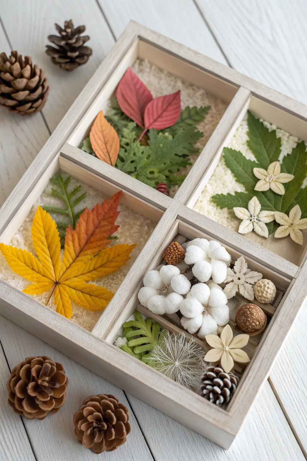 Embrace the beauty of nature's cycle with this season-inspired shadow box. Perfect for adding a touch of natural elegance to any space!