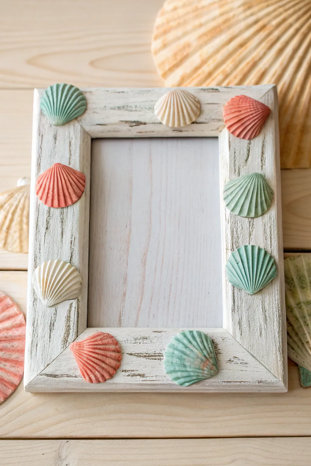 Capture your cherished beach memories with a handcrafted seashell frame, where simplicity meets coastal charm.