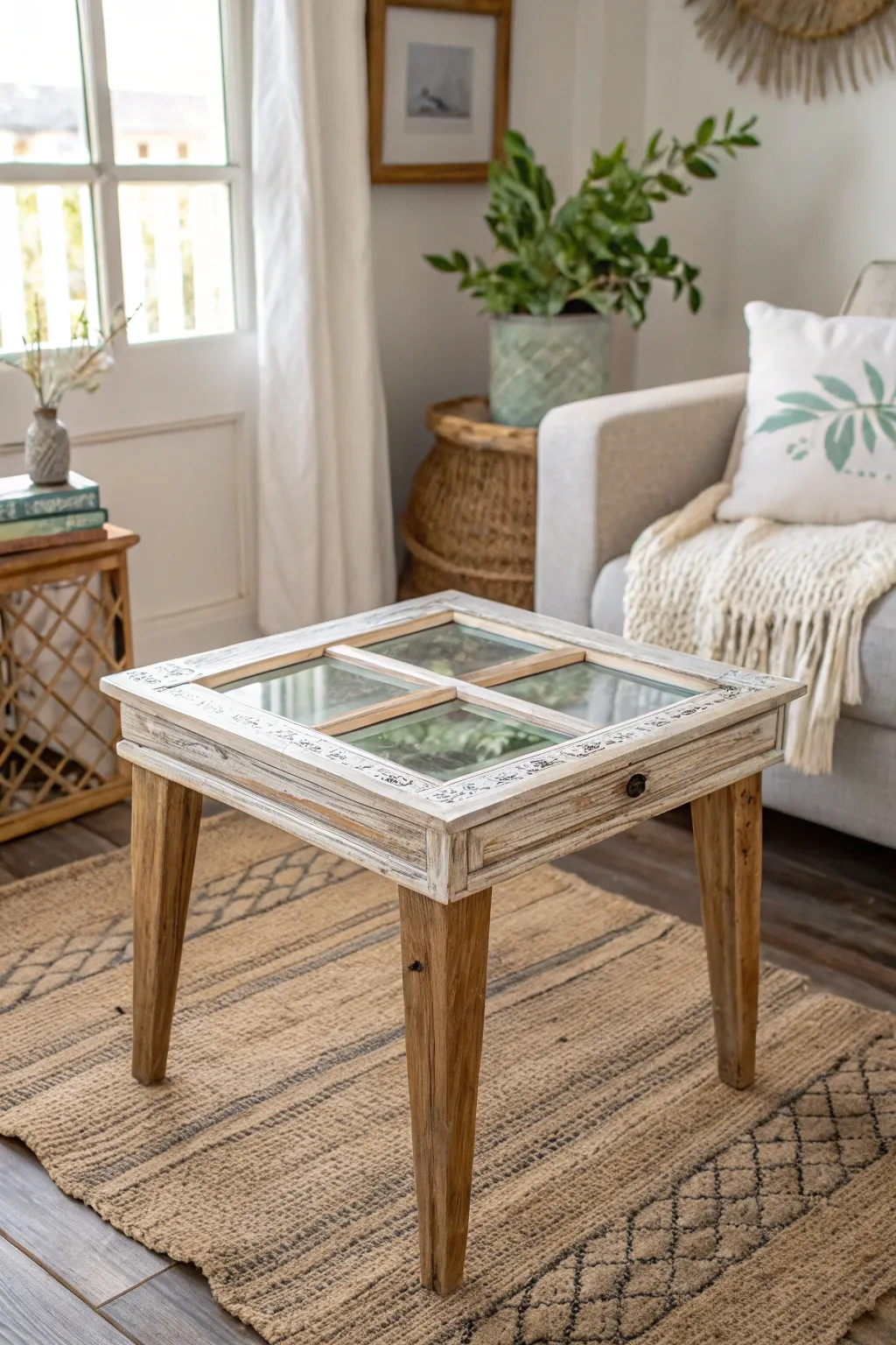 Transform history into elegance with this vintage window side table—where minimalist design meets Boho charm.