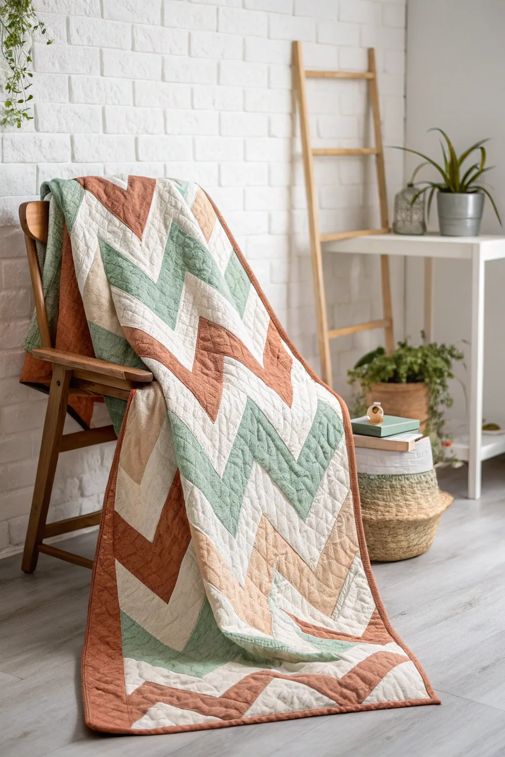 Dynamic Zigzag Delight: Add a lively touch to your minimalist space with this stunning handcrafted quilt.