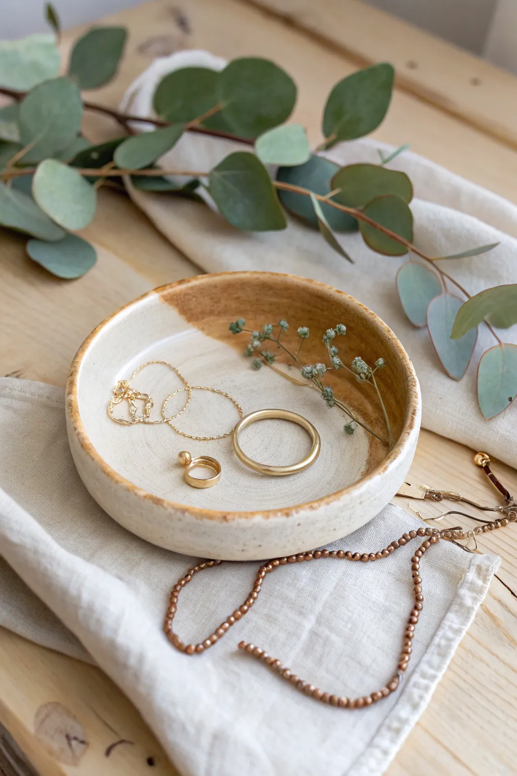 Elevate your decor with handcrafted elegance: A unique slab pottery jewelry tray that combines minimalism with boho charm.