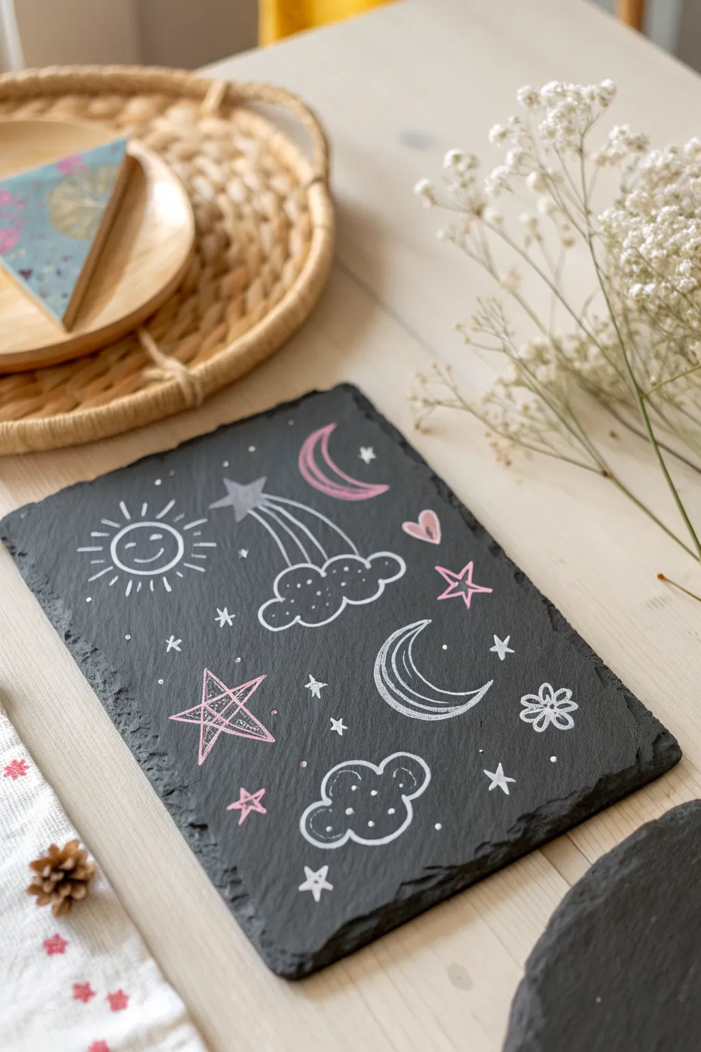 Unleash your creativity with whimsical doodles on slate – where simplicity meets playful elegance.