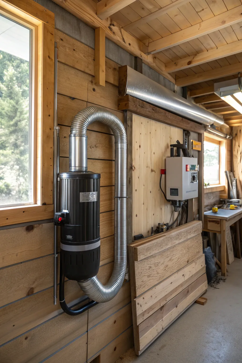 Effortlessly efficient: Elevate your small shop's space with a stylish wall-mounted dust collector.