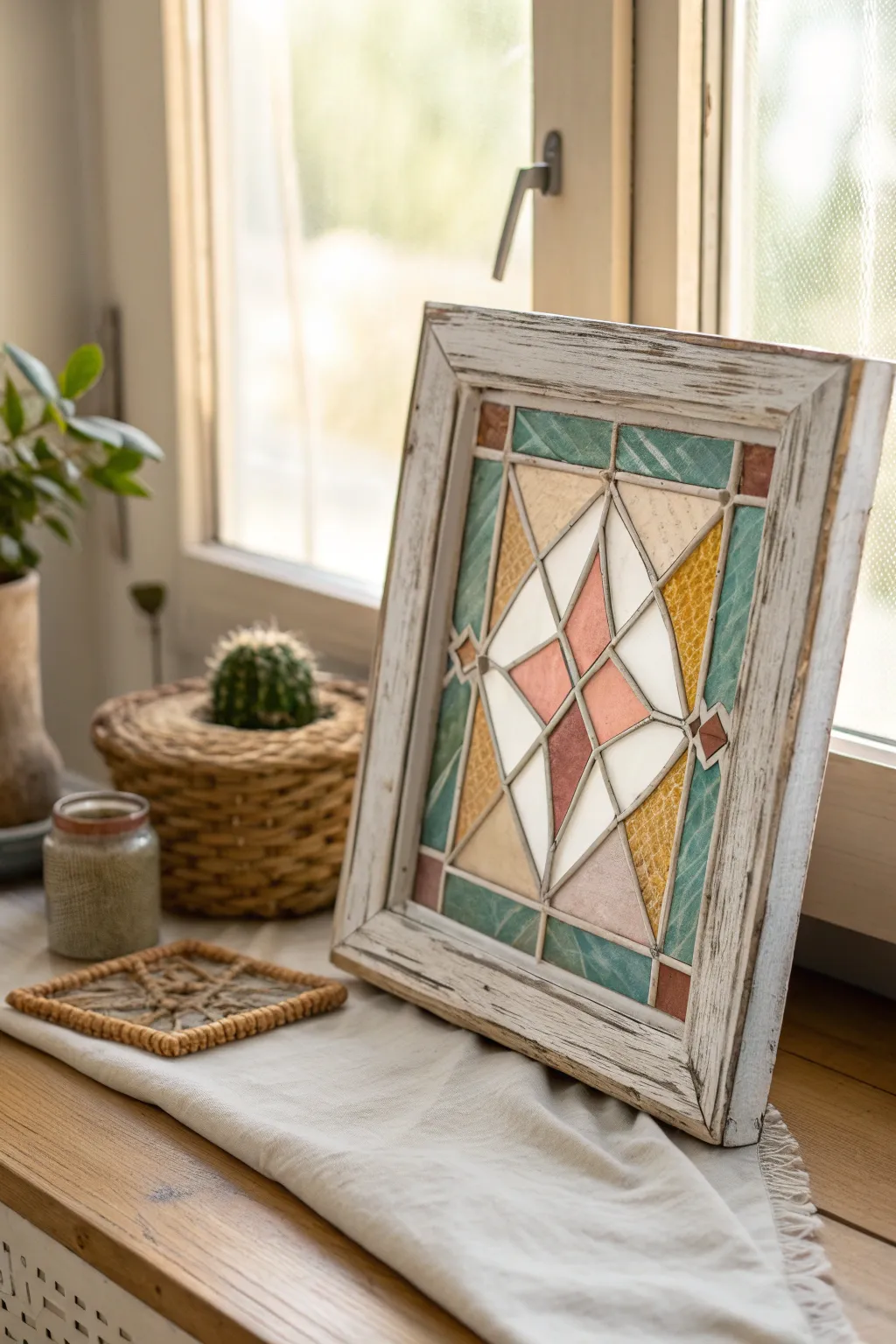 Transform your space with this stunning faux stained glass frame, where simplicity meets boho charm.