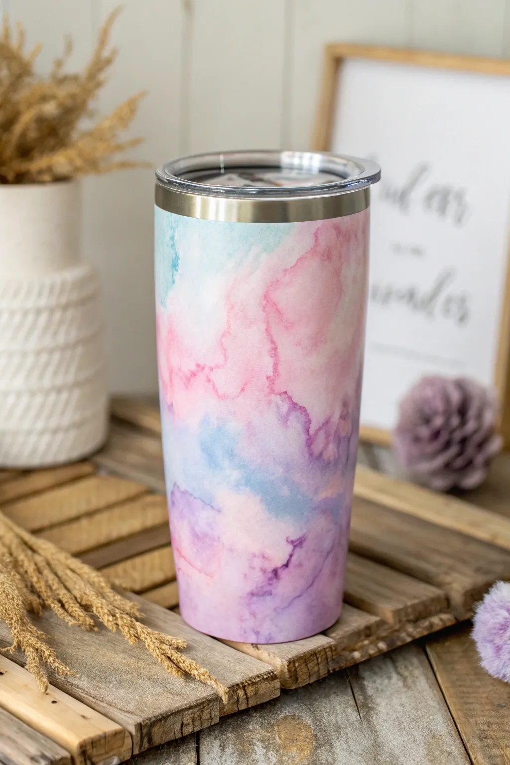 Sip in style with this dreamy watercolor tumbler, where artistry meets minimalist elegance. #WatercolorWonders #ArtisanCrafted
