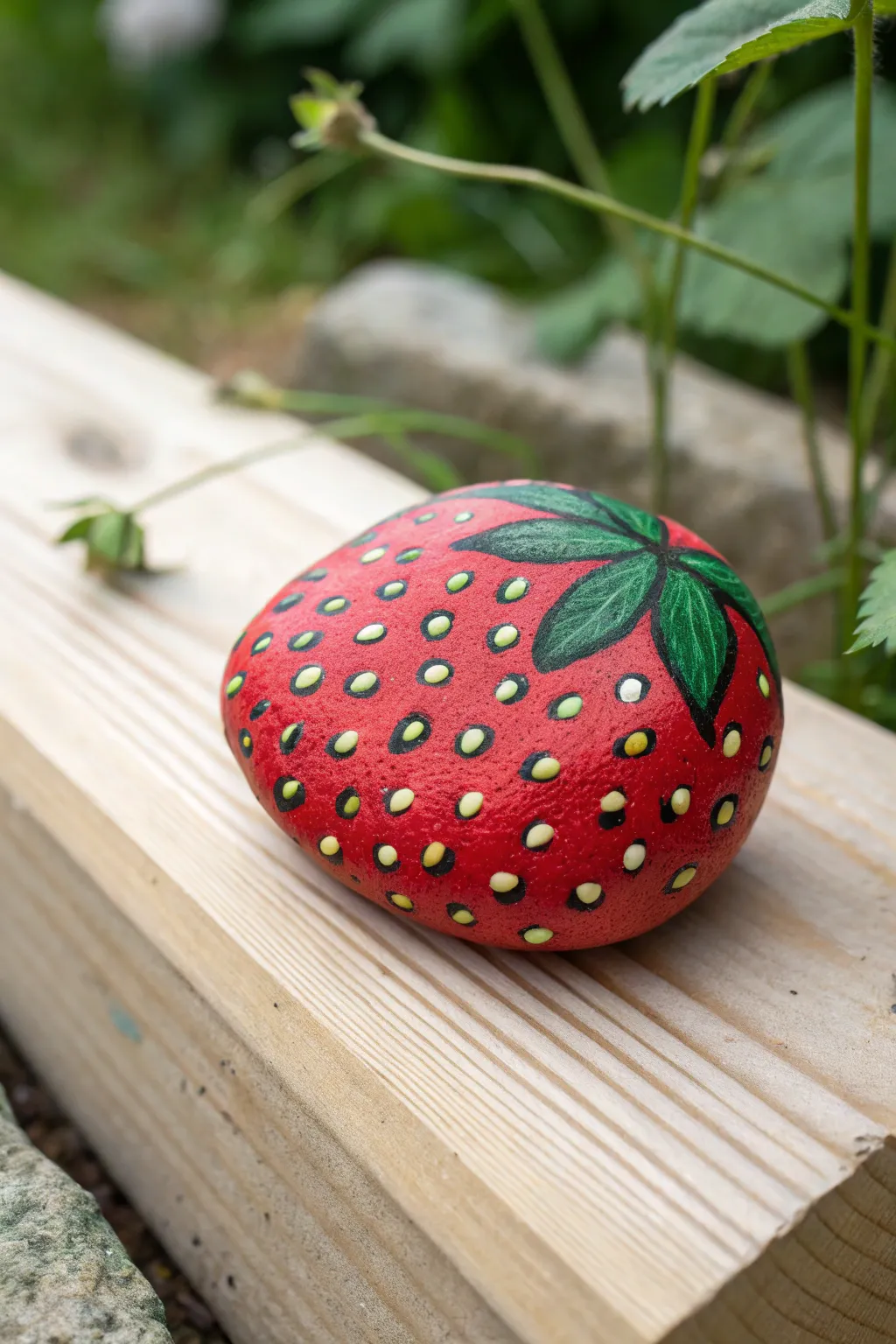 Bring a playful touch of nature indoors with these charming painted strawberry rocks!