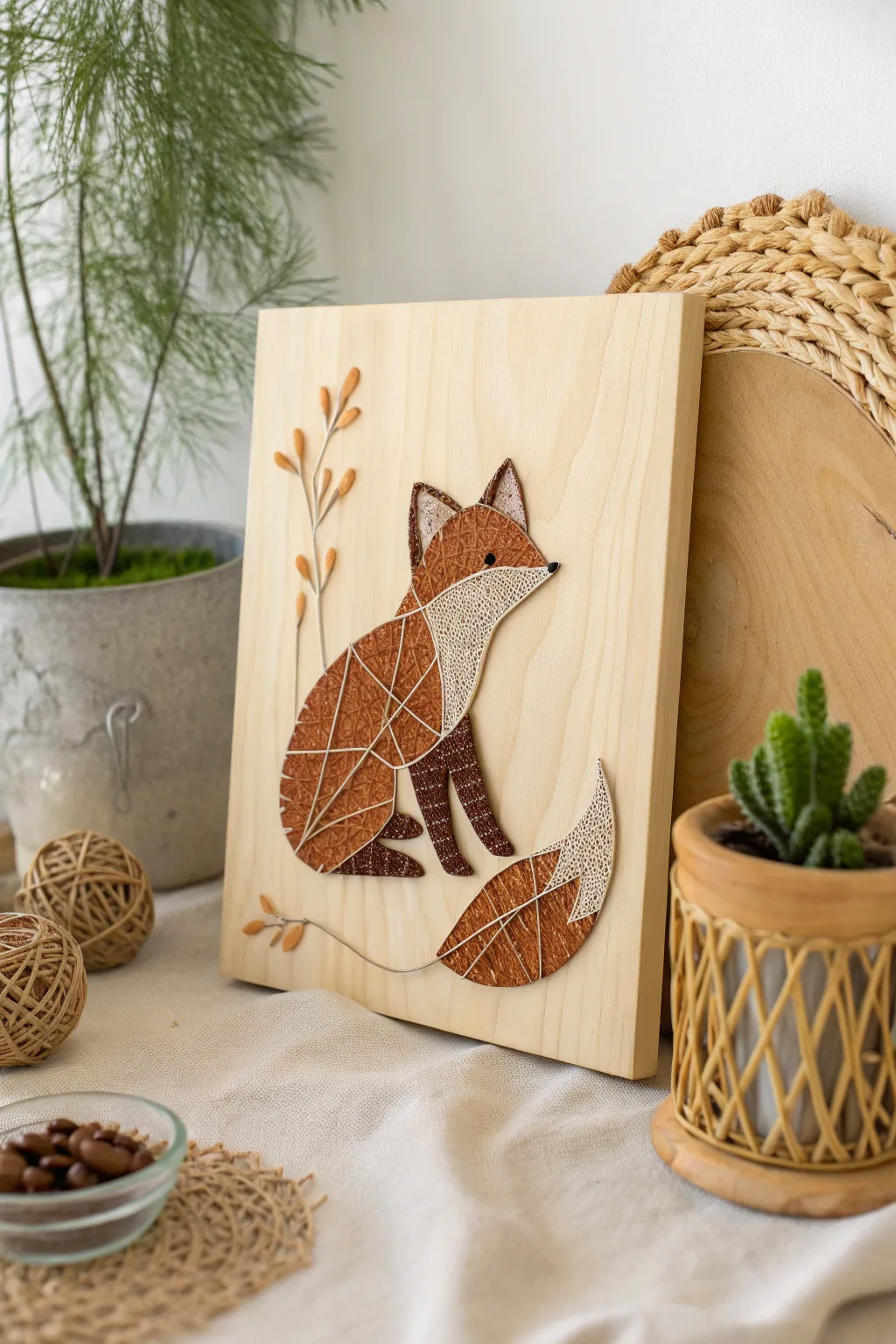 Charming String Art: A playful fox silhouette to enchant any child's room with minimalist charm.