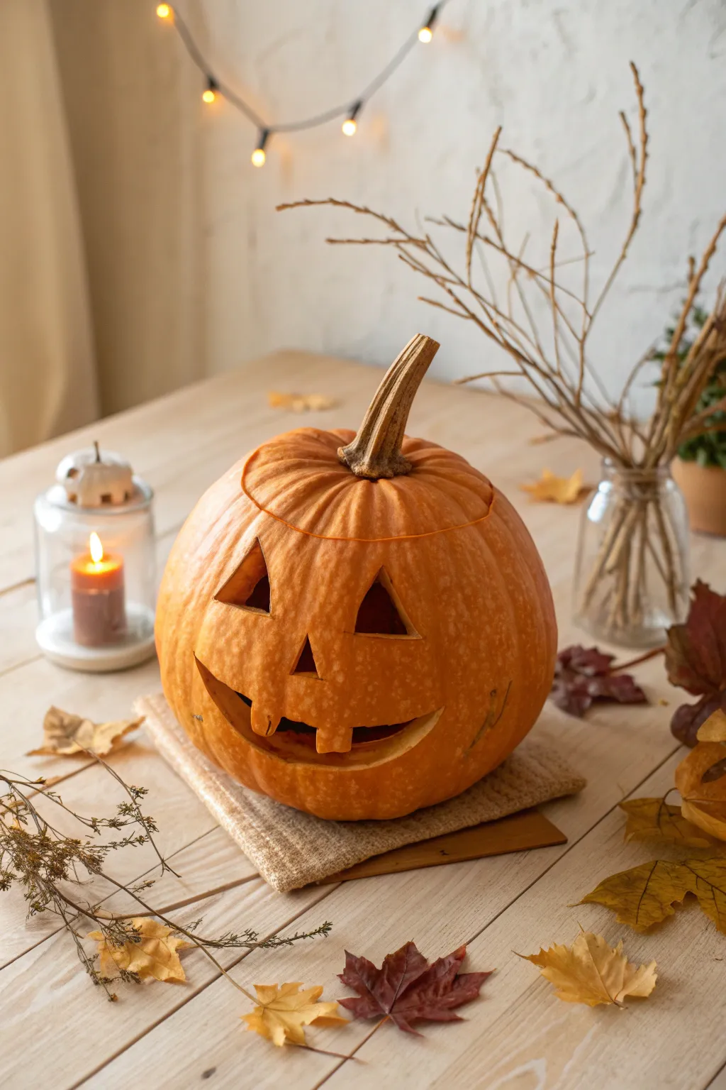 Turn tradition on its head with this whimsically carved pumpkin! 🎃✨ #PumpkinFaceSwap #MinimalistBoho