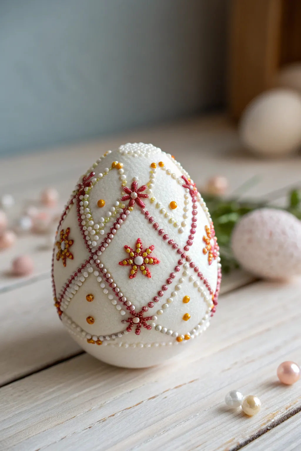 Discover the meditative art of beaded beauty: A simple yet stunning craft that transforms styrofoam eggs into intricate masterpieces.