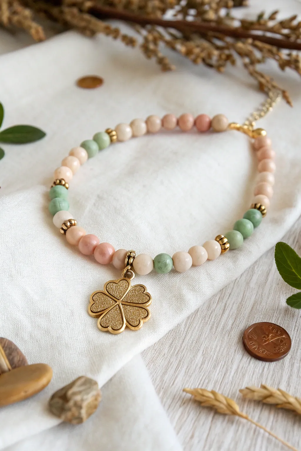 Embrace the charm of summer with a minimalist clay bead bracelet, featuring a lucky charm that tells your story.