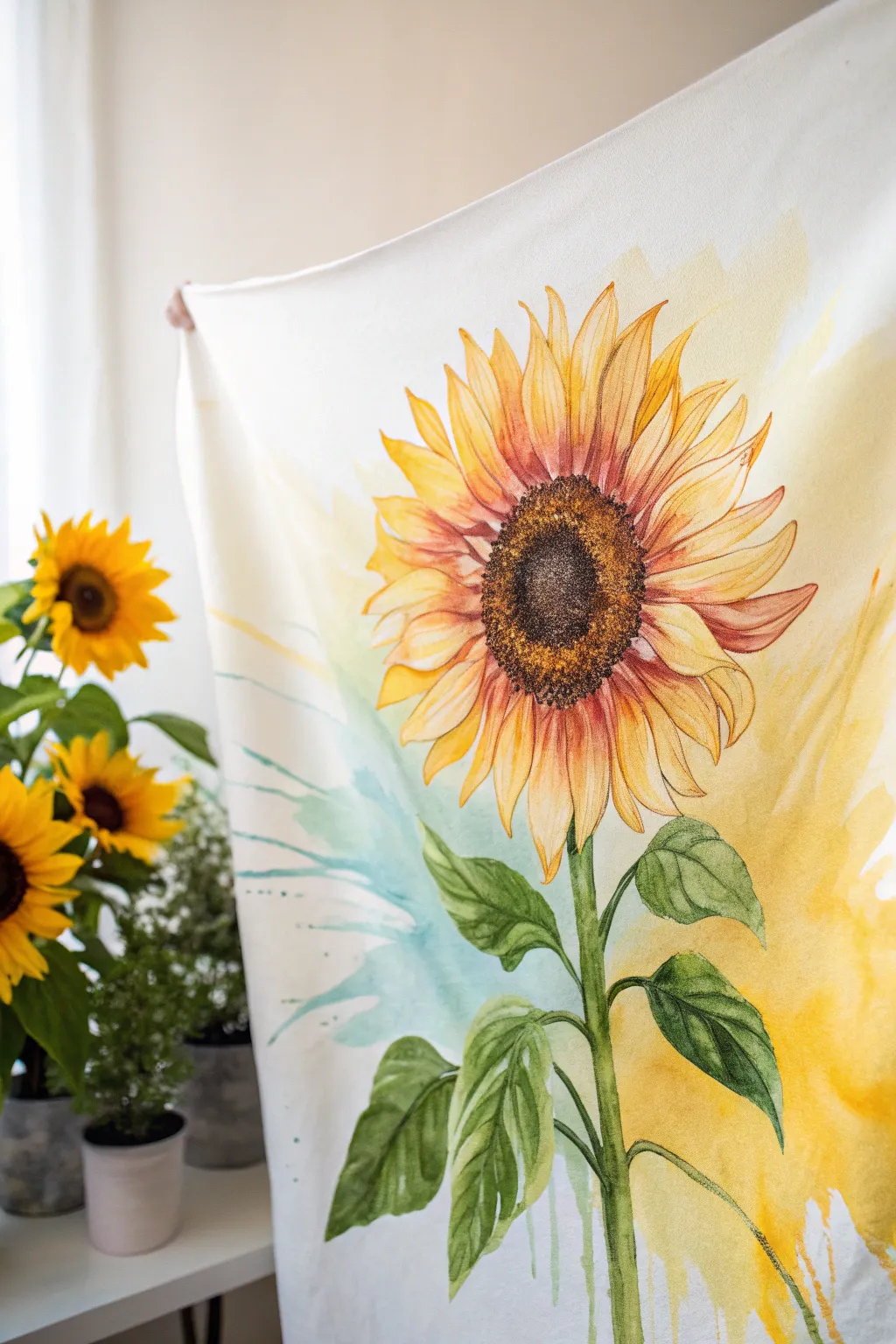 Dreamy and artistic watercolor sunflower logo.