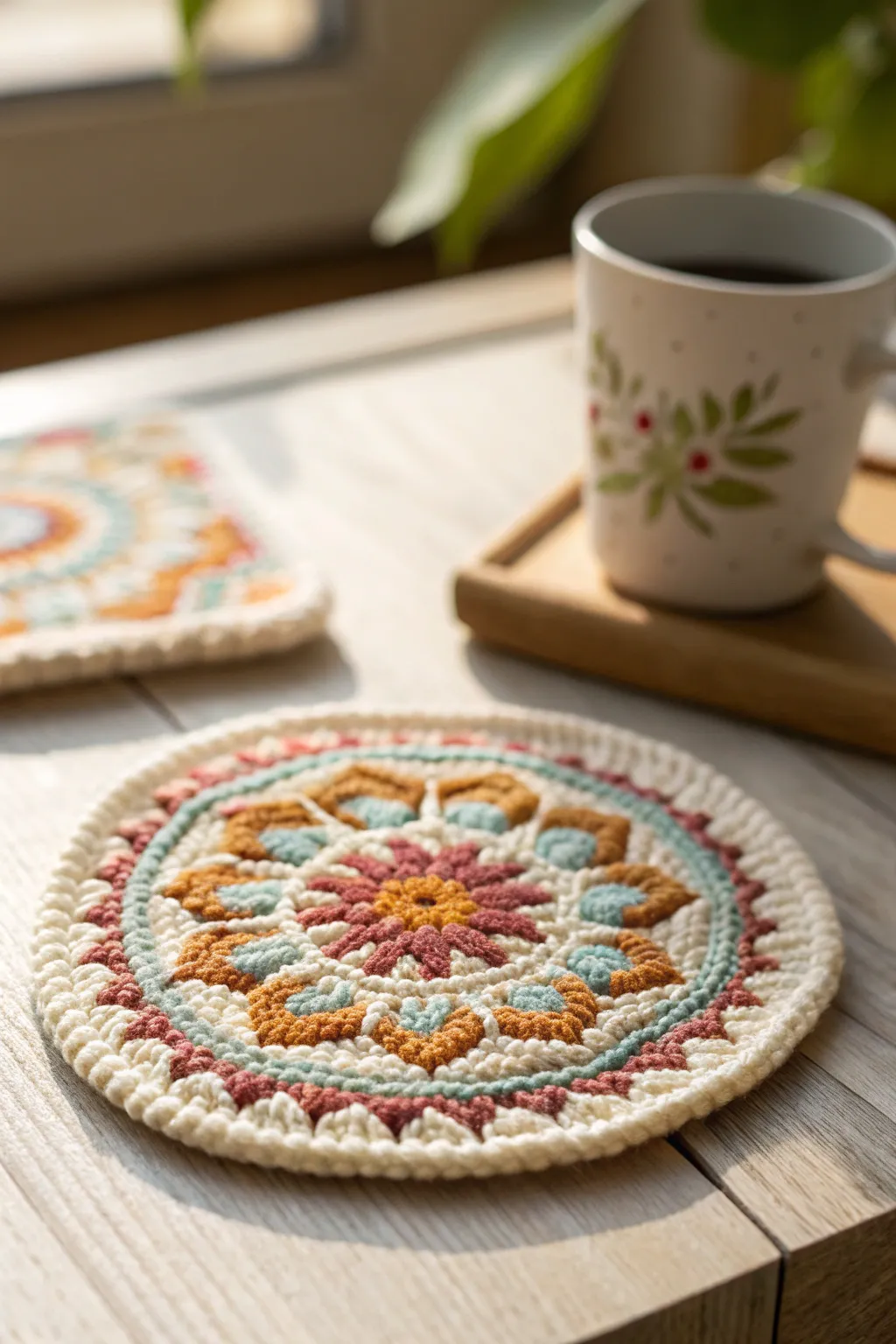 Elevate your coffee table with the artistry of playful tapestry coasters, where simplicity meets vibrant design.