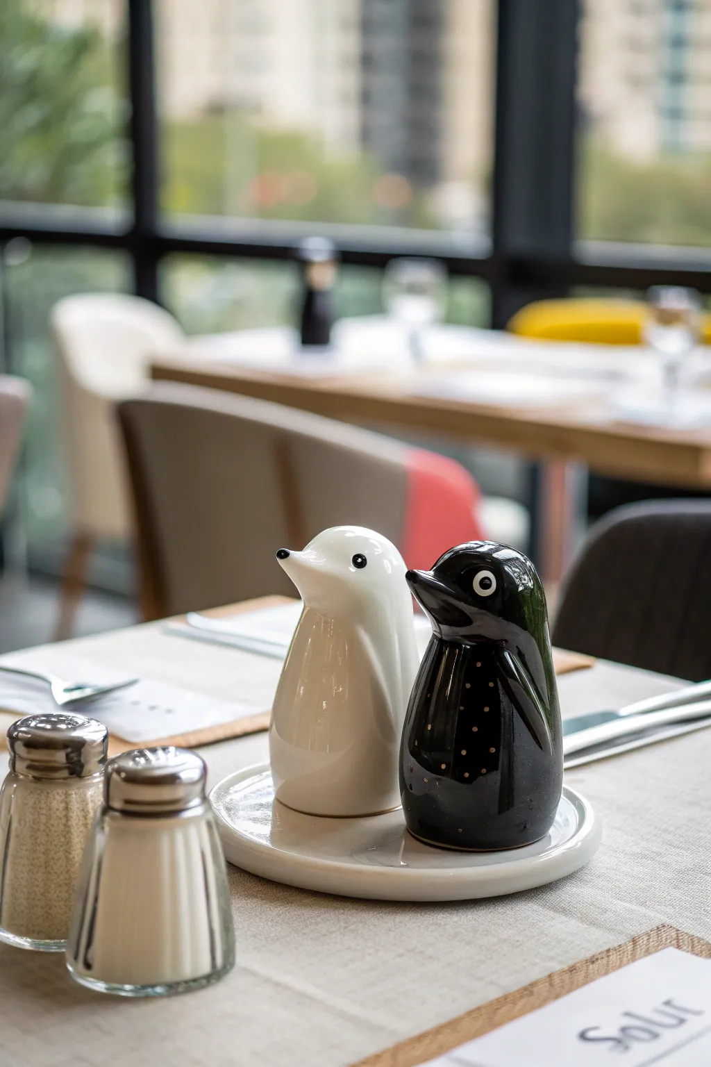 Quirky salt and pepper shakers for a fun dining experience.