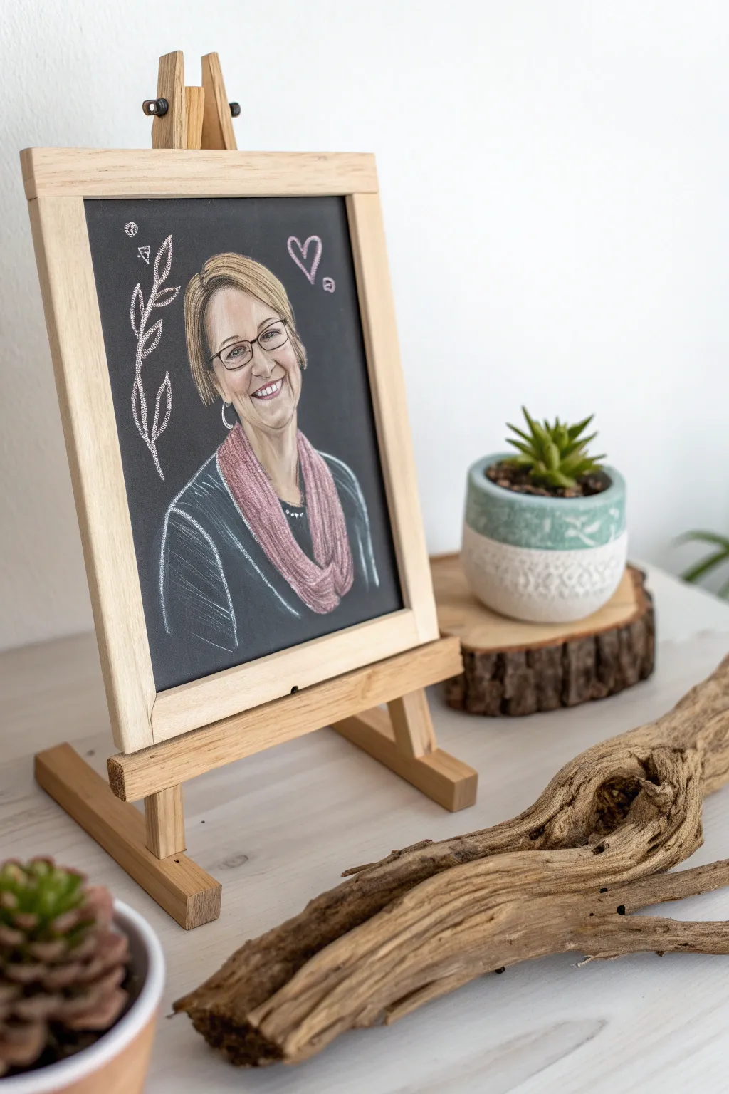 Celebrate your favorite teacher with a charming mini chalk portrait, blending simplicity and heartfelt creativity.