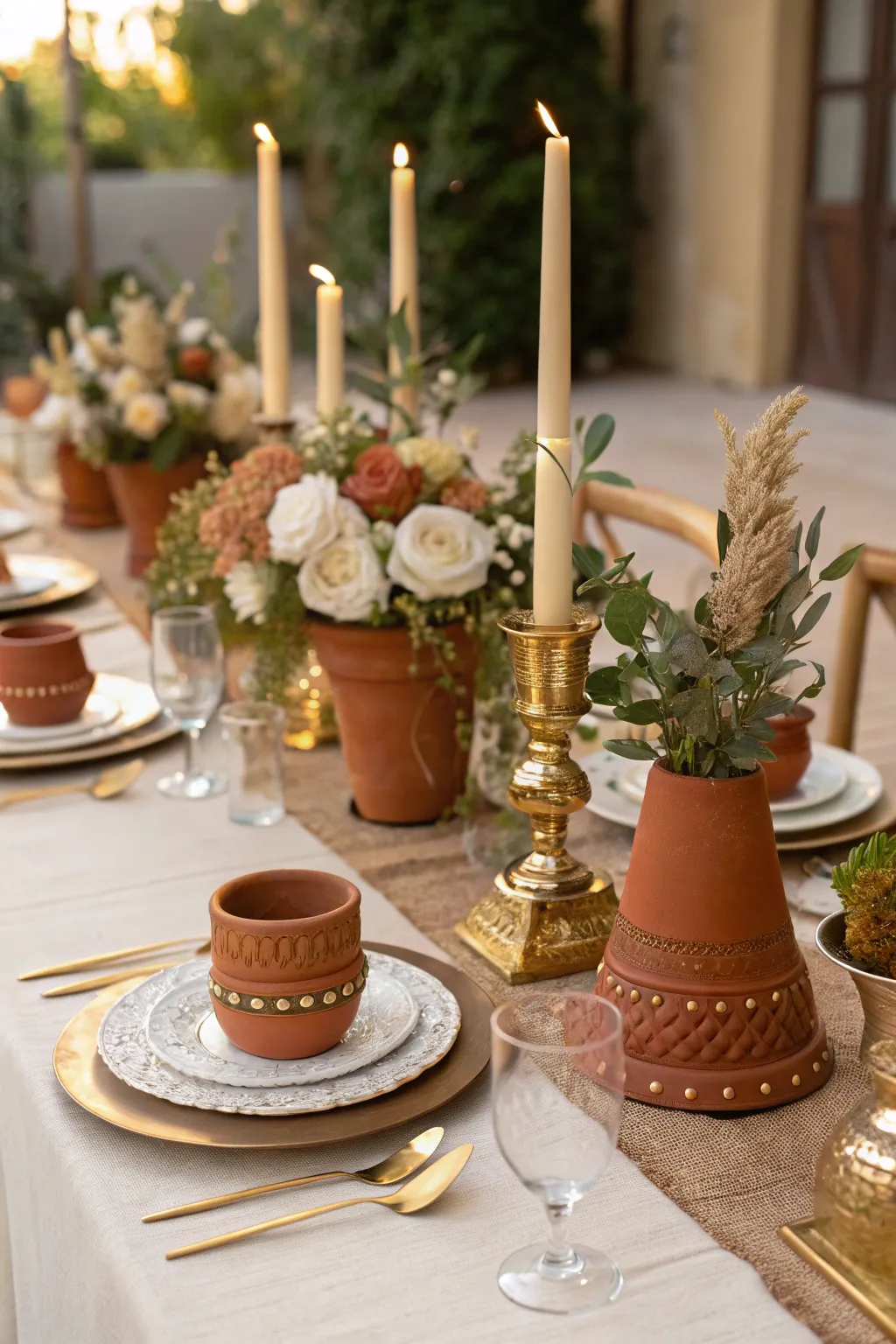 Terracotta and metallics create an elegant and luxurious feel.