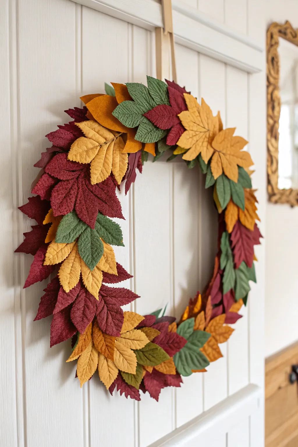 Embrace the cozy elegance of fall with this DIY Felt Leaf Wreath, a perfect blend of minimalist charm and boho warmth.