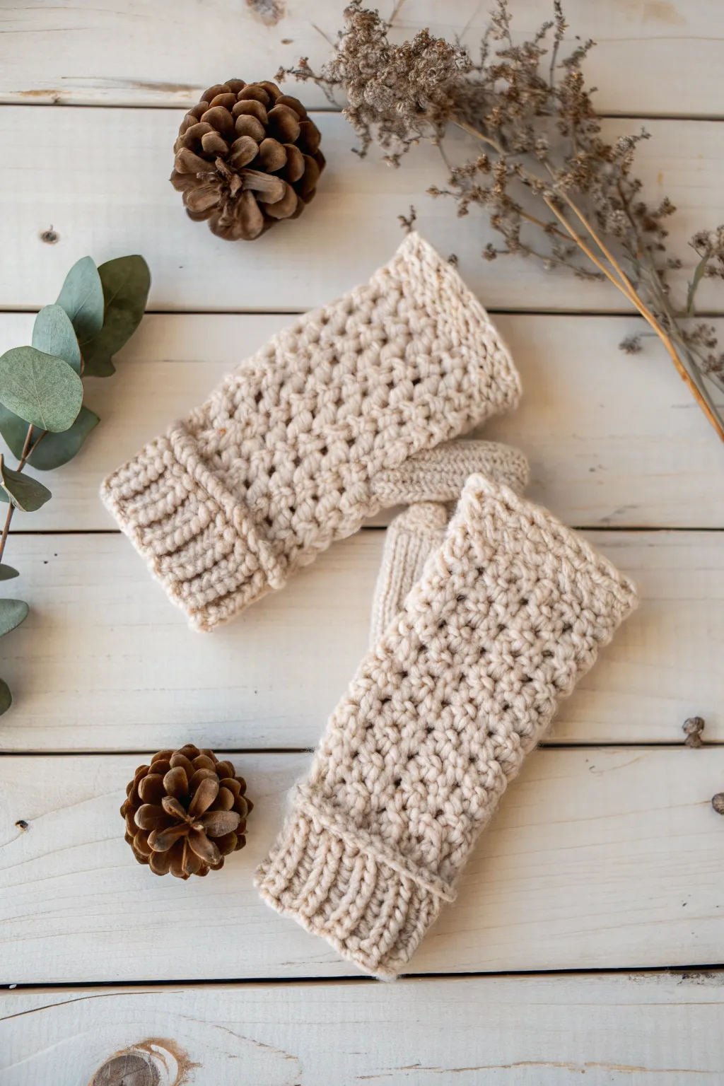 Stay warm in style with these beautifully crocheted fingerless gloves. Perfect for a minimalist touch to your winter wardrobe.