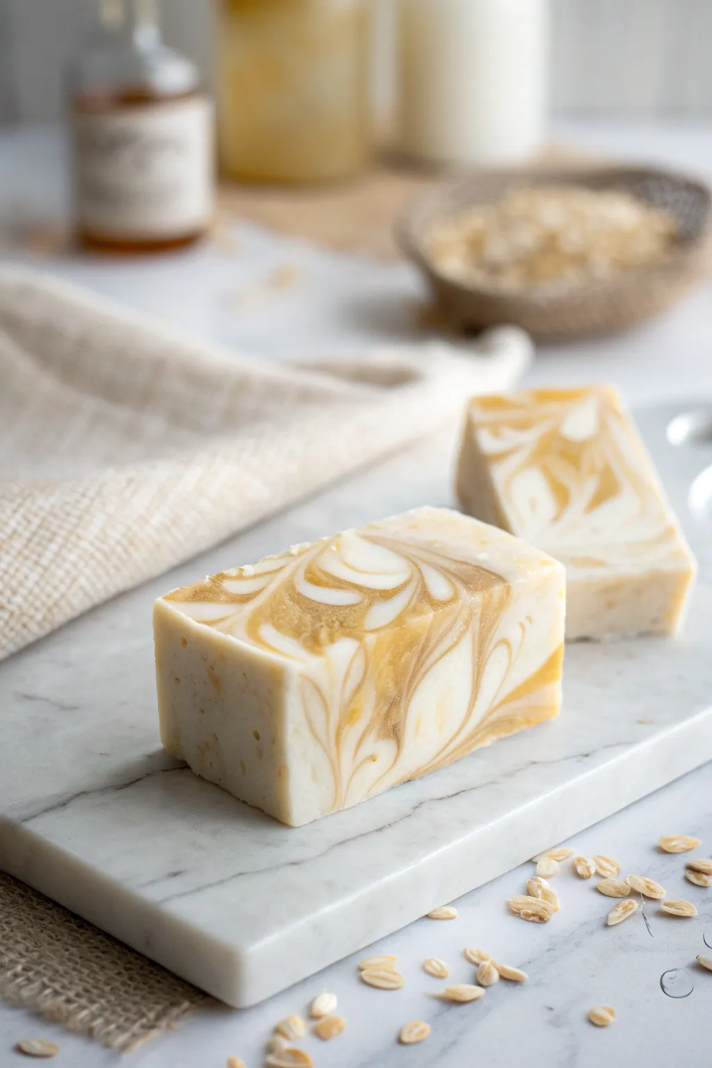 Crafted with care: A nourishing blend of oatmeal and honey soap for a touch of natural luxury.