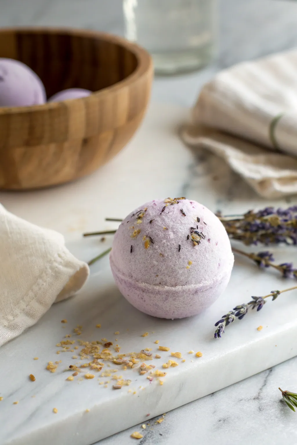 Indulge in serenity with a handcrafted lavender bath bomb, a perfect DIY gift for mom's special day.