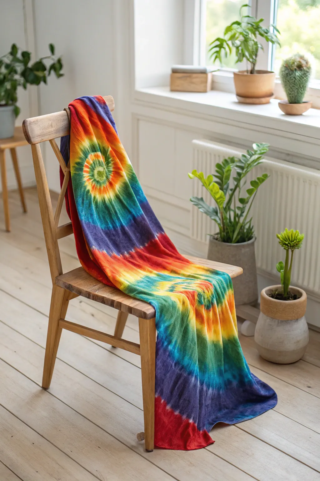 Embrace the joy of colors with this stunning rainbow tie-dye accent. 🌈✨
