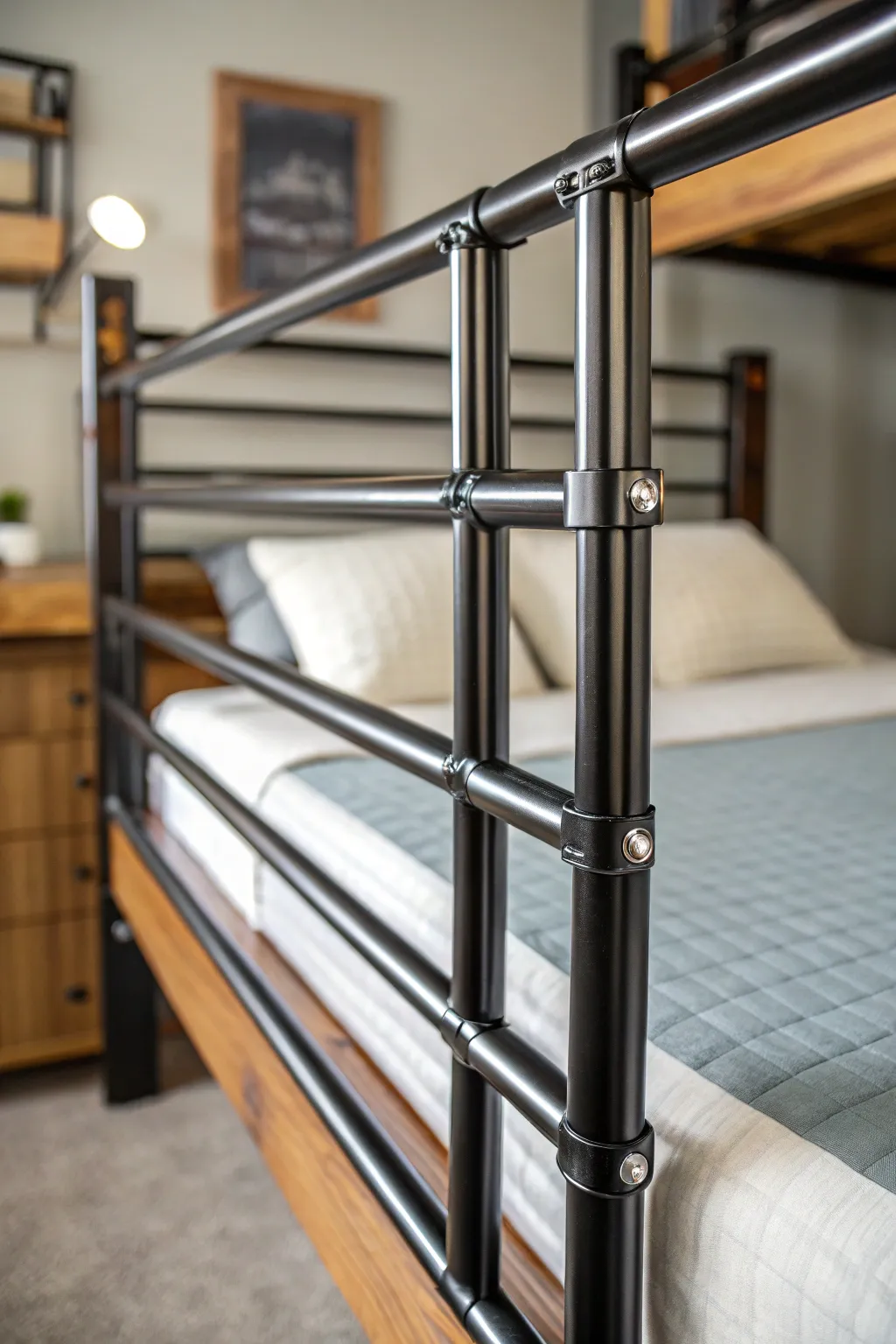 Elevate your bunk bed safety with stylish, adjustable metal rails.