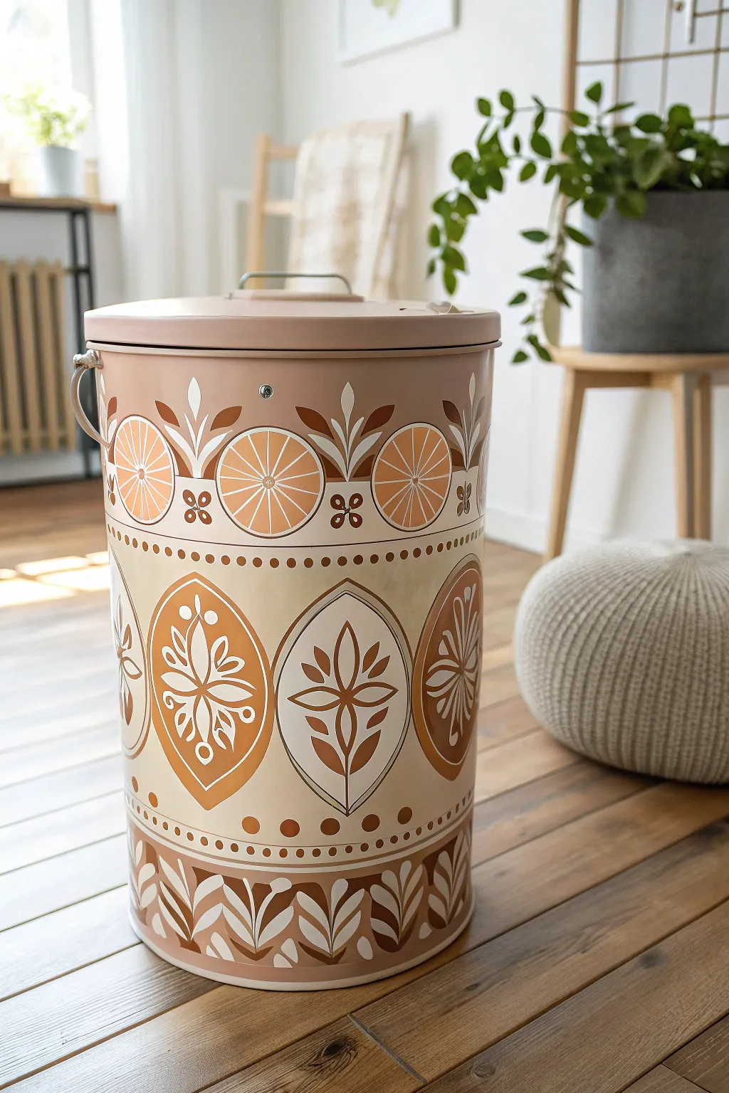 Transform your space with a touch of vintage charm through this retro-inspired trash can design.