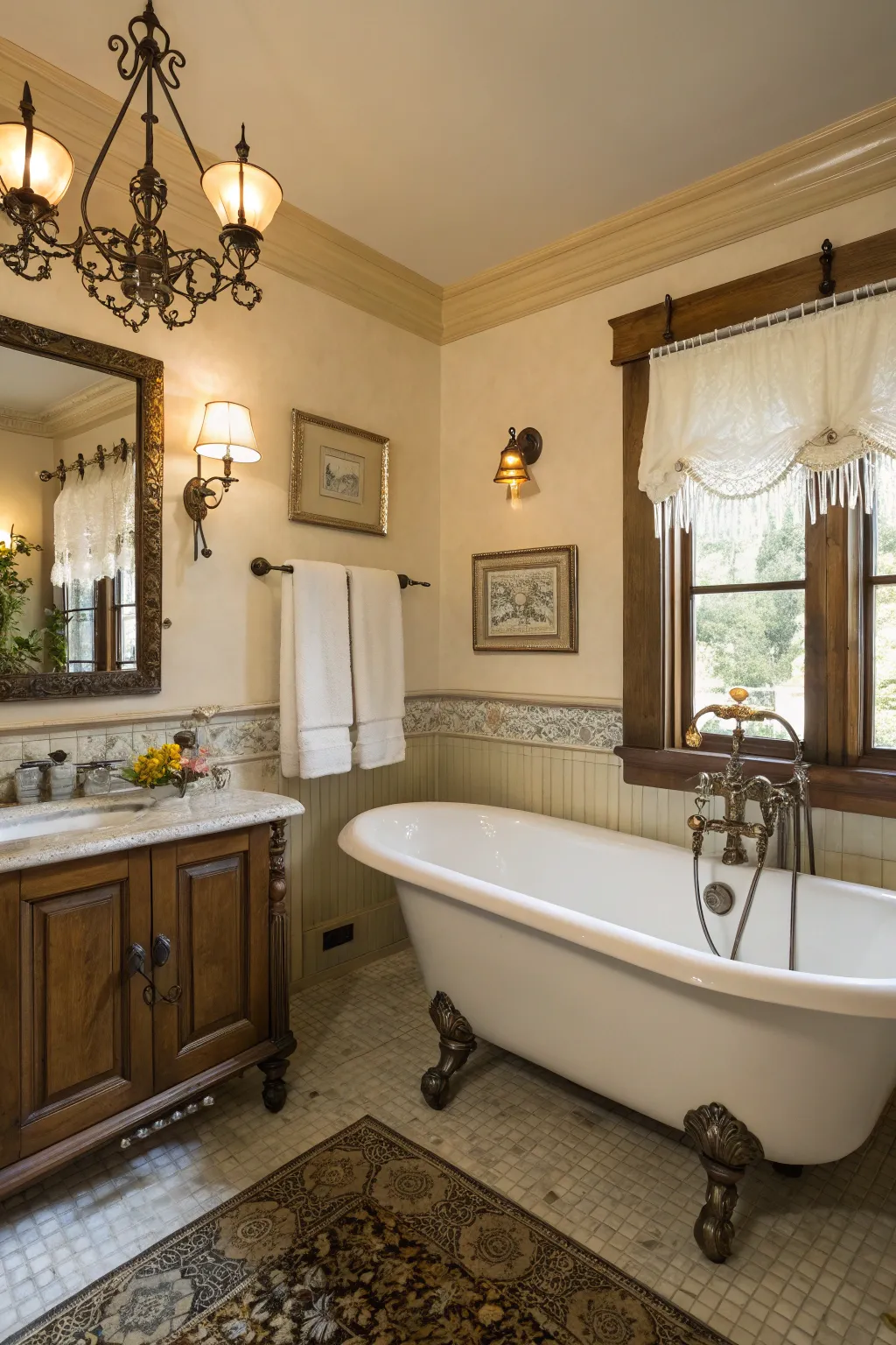 Vintage fixtures add classic charm.